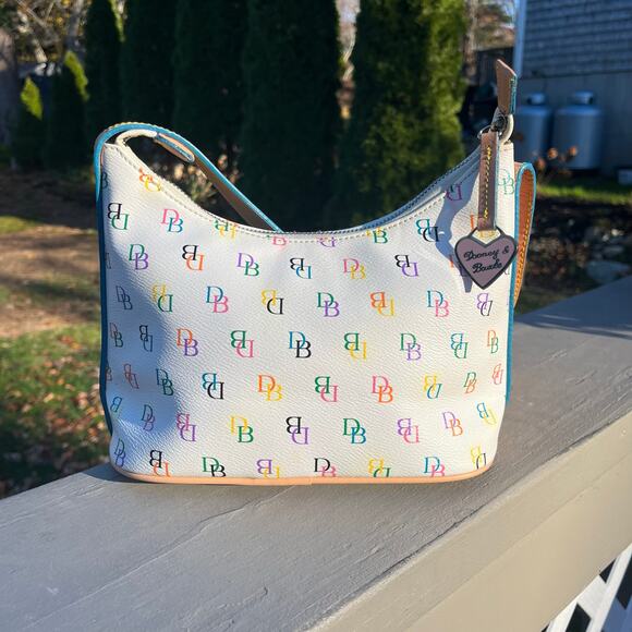 DOONEY & BOURKE Rainbow Monogram Leather Shoulder Bag with Rare Heart Hangtag - Picture 8 of 10